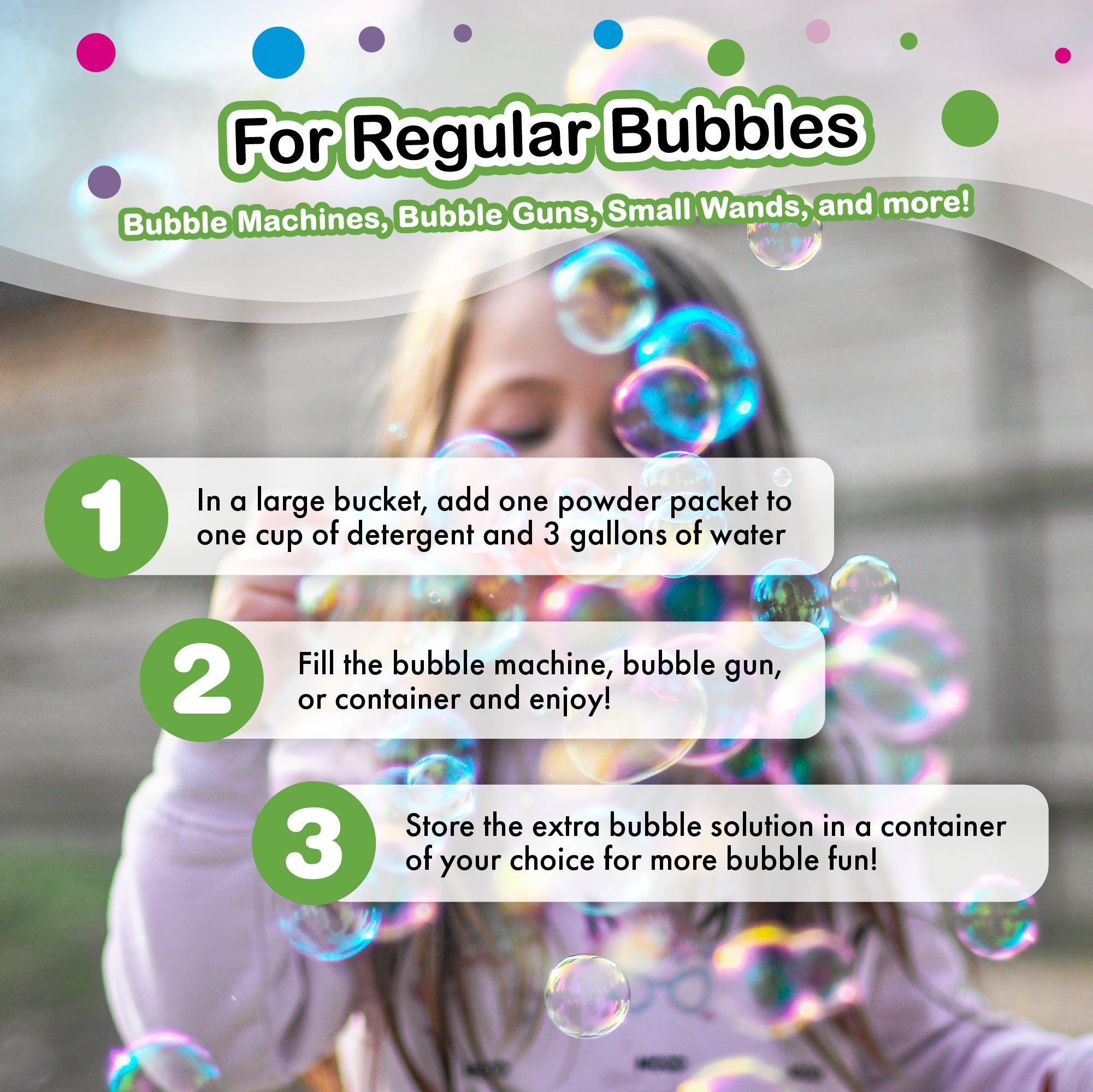 WOWmazing Bubble POWDER (6 packets) - Turns Dish Detergent into Giant Bubbles. Makes 6 GALLONS!