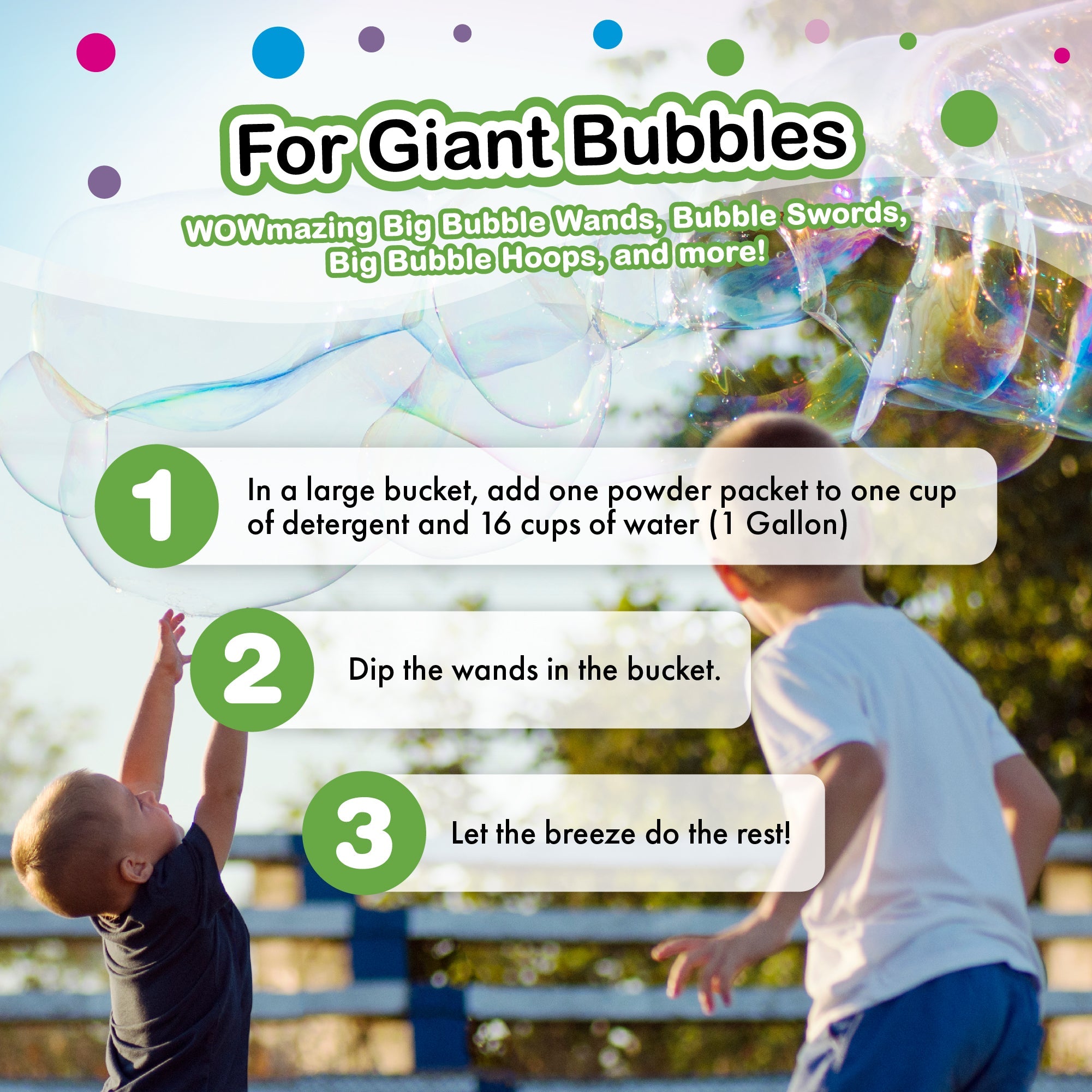 WOWmazing Bubble POWDER (6 packets) - Turns Dish Detergent into Giant Bubbles. Makes 6 GALLONS!