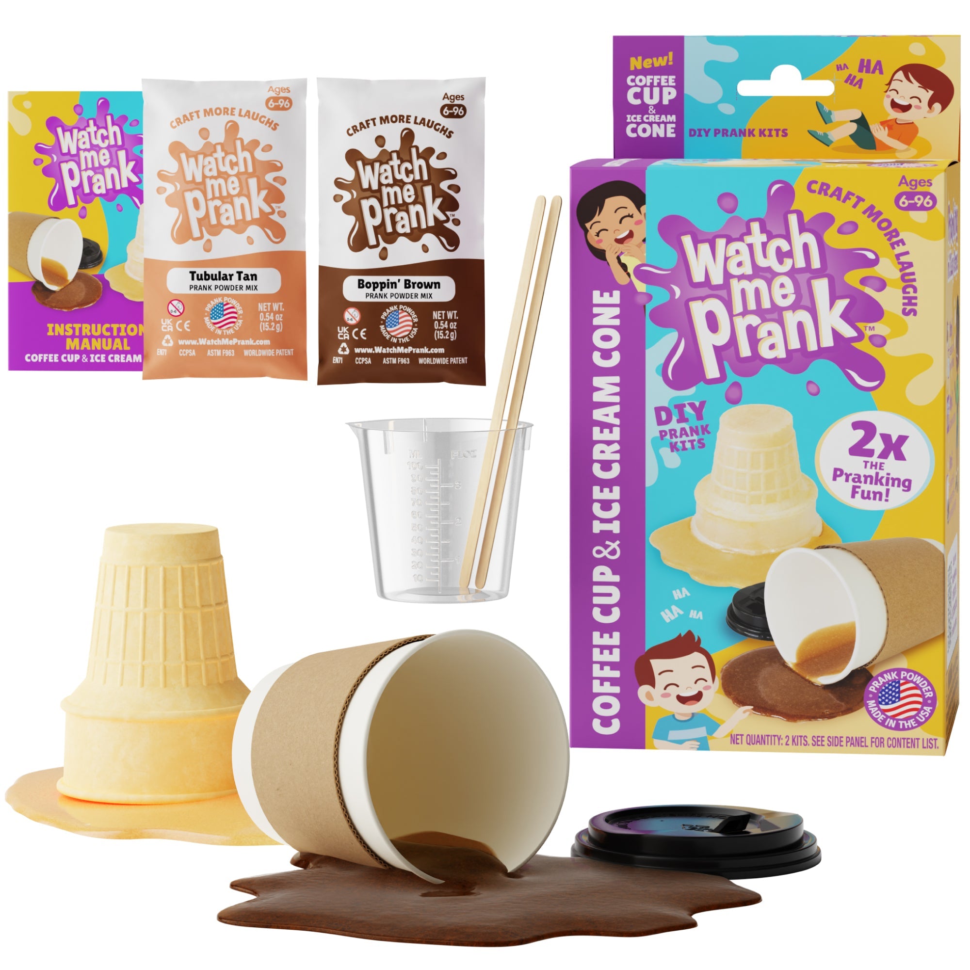 WatchMePrank DIY Ice Cream Cone & Coffee Cup Spill Prank Kit | Dual Prank Set